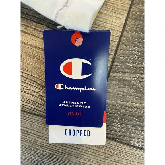 NWT Champion T Shirt White Mulit Logo Cropped Size 2X New - Picture 3 of 4